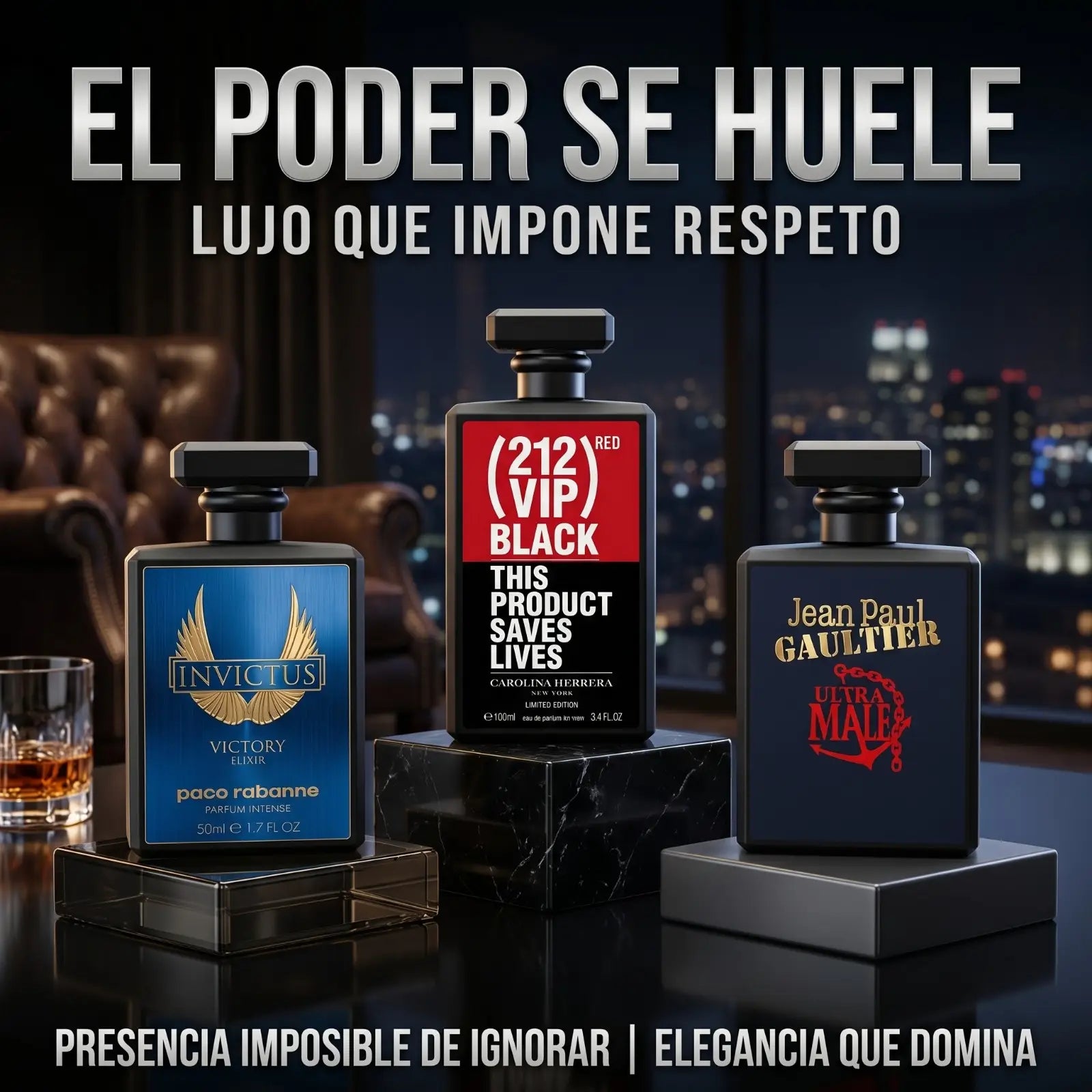 COMBO 3 PERFUMES INVICTUS,212 RED,JEAN PAUL REFM5