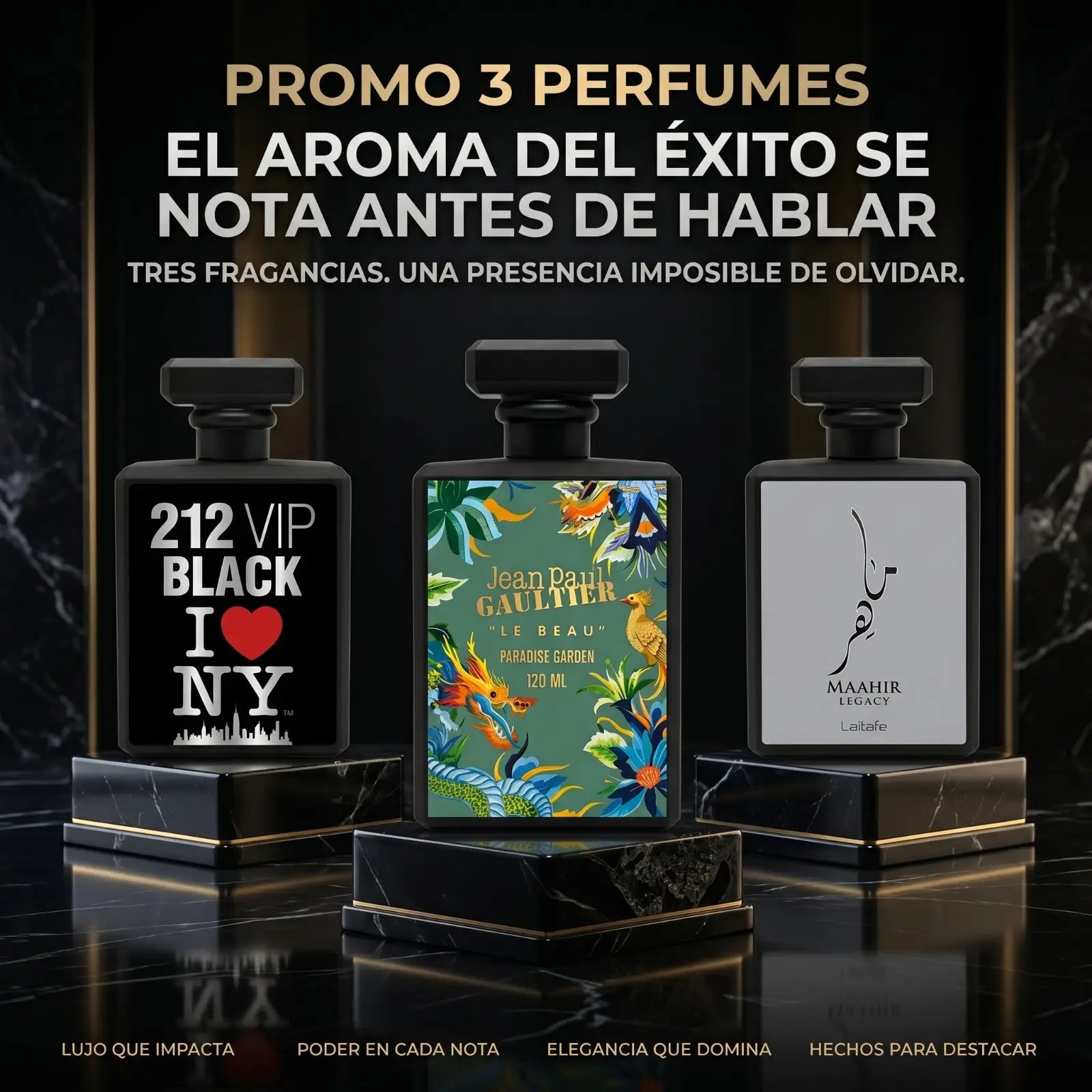 COMBO 3 PERFUMES DE HOMBRE JEAN PAUL, 212 BLACK