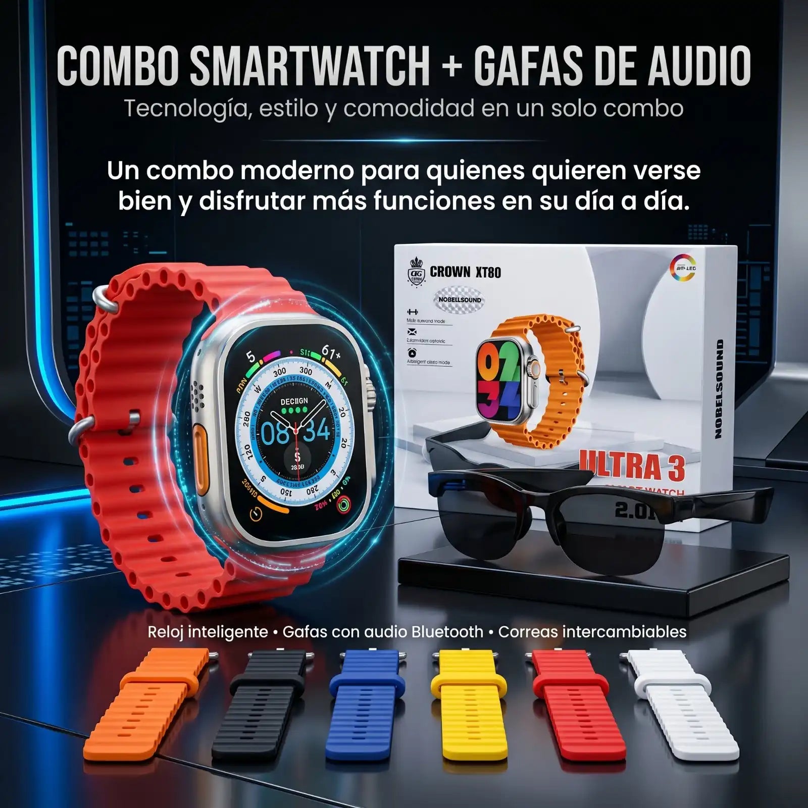 Combo Smartwatch Ultra 3 + Gafas de Audio