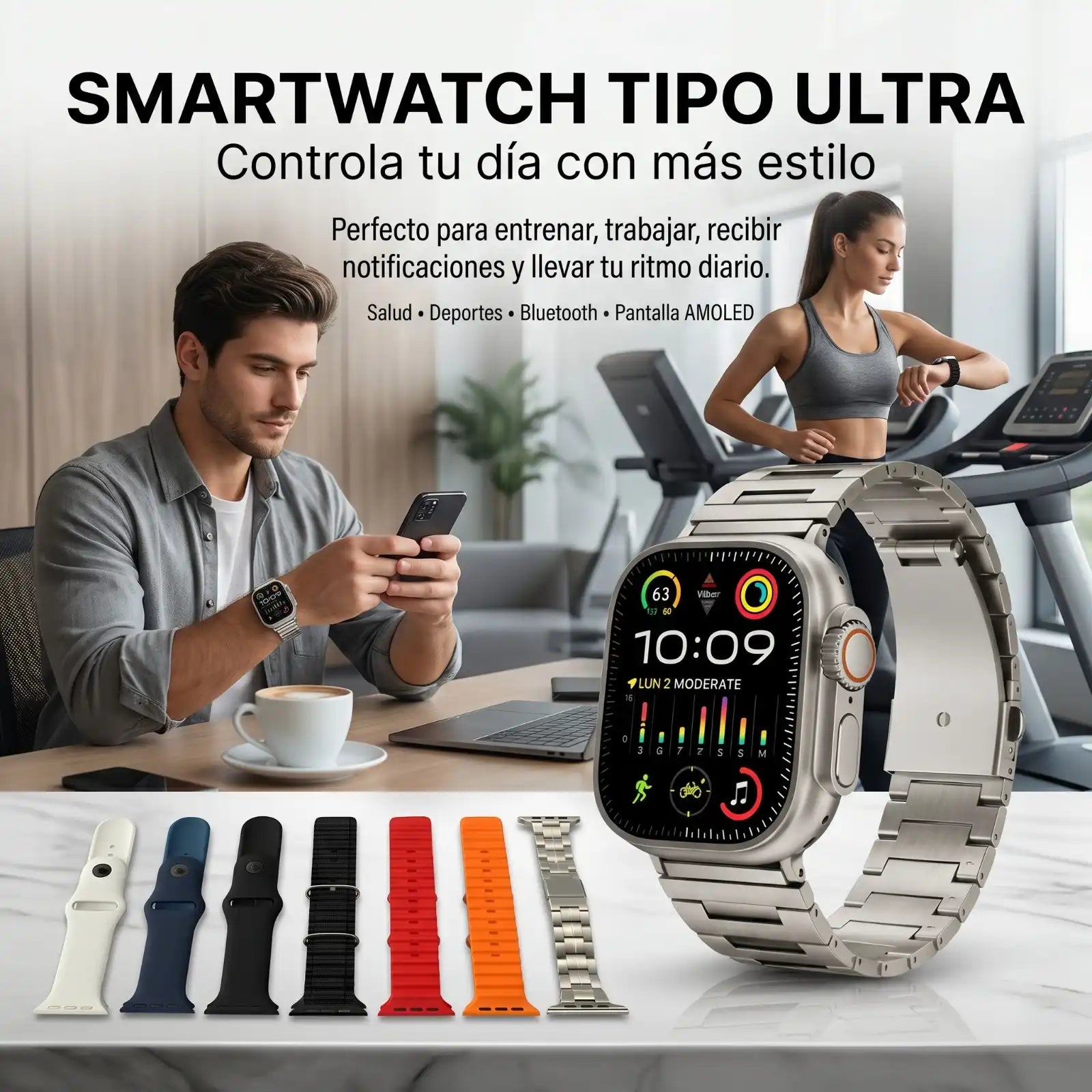 Smartwatch Tipo Ultra con Correa Metálica