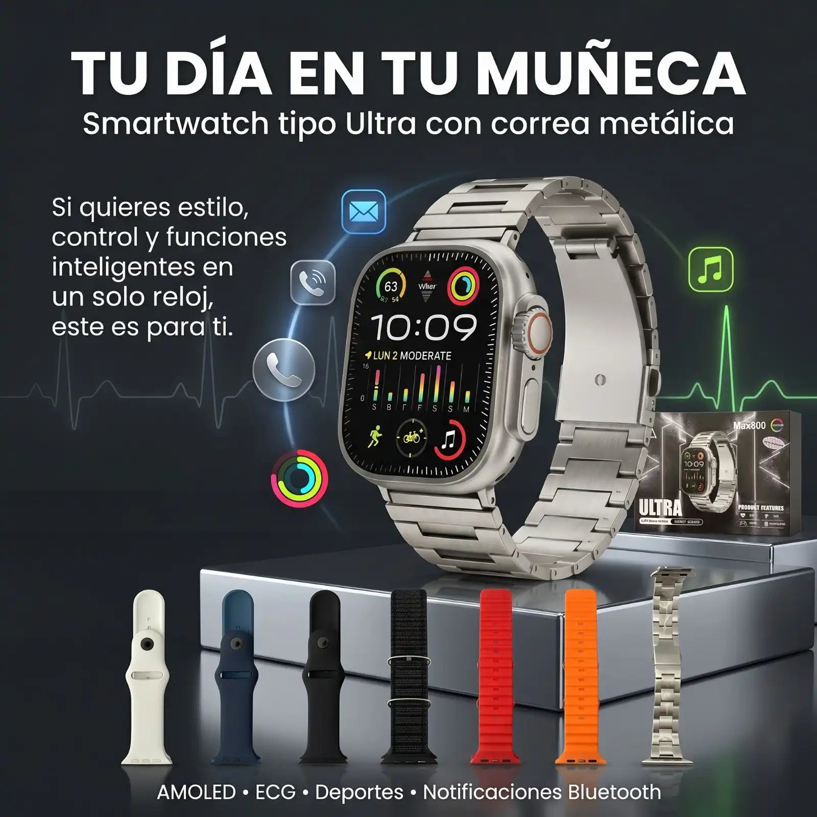 Smartwatch Tipo Ultra con Correa Metálica
