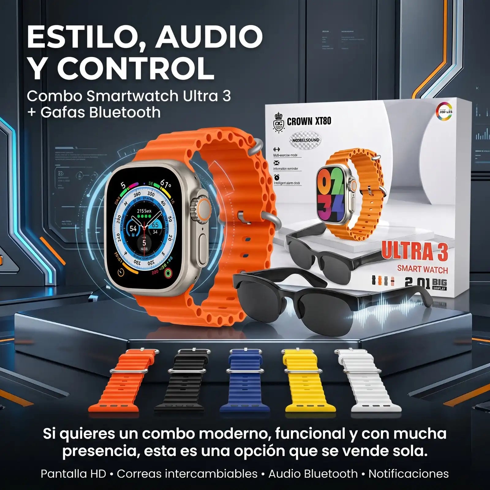 Combo Smartwatch Ultra 3 + Gafas de Audio