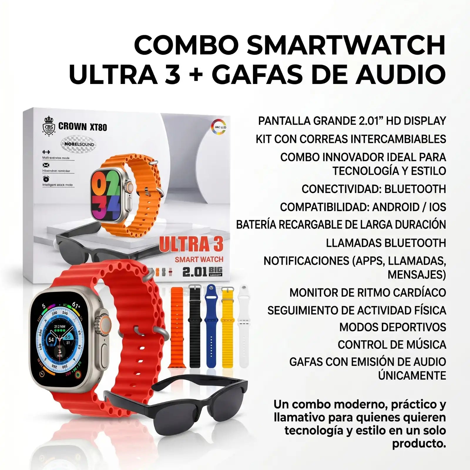 Combo Smartwatch Ultra 3 + Gafas de Audio