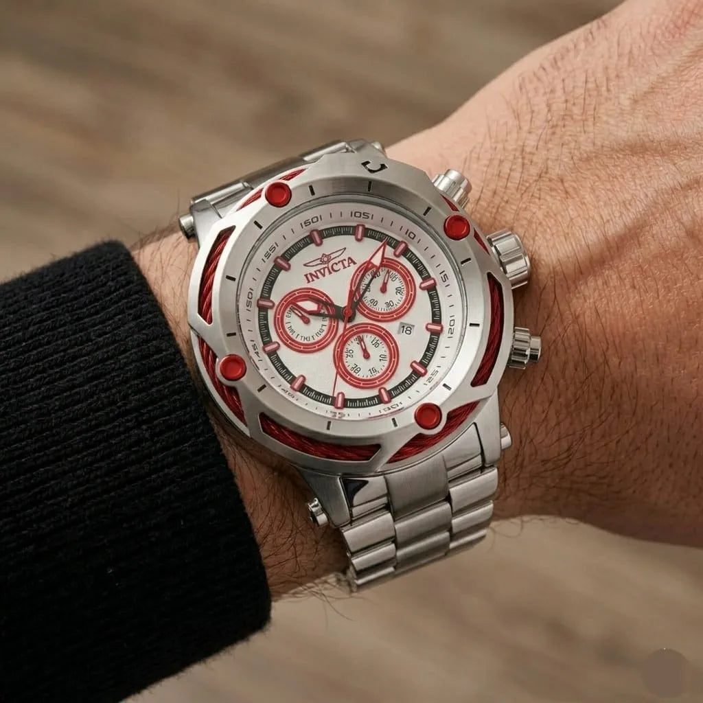 INVICTA SUBAQUA PLLATEADO ROJO  ACERO